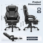 TUORUI Massage Office Chair, Footrest, 6-Point Vibration, Heat, Reclining, 400 lb | Big and tall executive ergonomic desk chair, PU leather, adjustable height, for home office, conference, gaming and reading