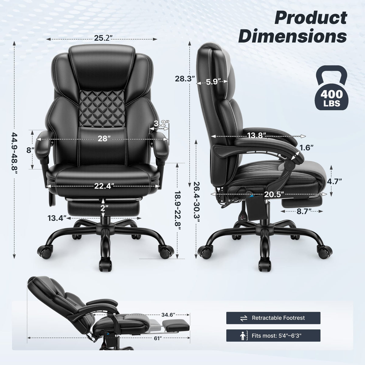 TUORUI Massage Office Chair, Footrest, 6-Point Vibration, Heat, Reclining, 400 lb | Big and tall executive ergonomic desk chair, PU leather, adjustable height, for home office, conference, gaming and reading
