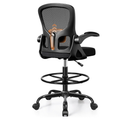 Drafting Chair, Tall Office Chair for Standing Desk with Flip-Up Armrests, Adjustable Foot Ring & Lumbar Support, Breathable Mesh High Desk Stool for Studio & Drafting Table