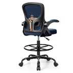 Drafting Chair, Tall Office Chair for Standing Desk with Flip-Up Armrests, Adjustable Foot Ring & Lumbar Support, Breathable Mesh High Desk Stool for Studio & Drafting Table