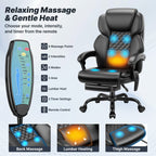 TUORUI Massage Office Chair, Footrest, 6-Point Vibration, Heat, Reclining, 400 lb | Big and tall executive ergonomic desk chair, PU leather, adjustable height, for home office, conference, gaming and reading