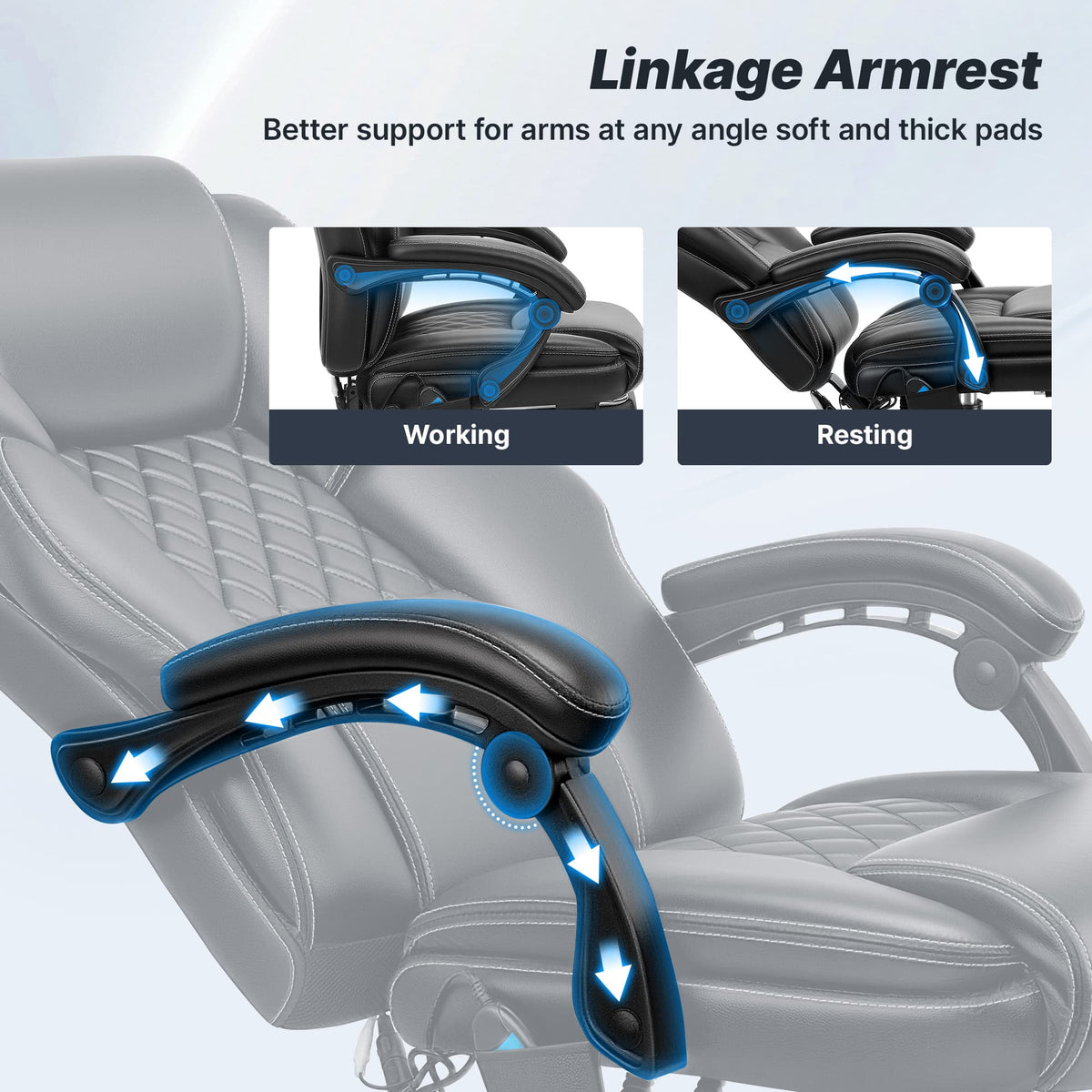 TUORUI Massage Office Chair, Footrest, 6-Point Vibration, Heat, Reclining, 400 lb | Big and tall executive ergonomic desk chair, PU leather, adjustable height, for home office, conference, gaming and reading