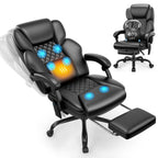 TUORUI Massage Office Chair, Footrest, 6-Point Vibration, Heat, Reclining, 400 lb | Big and tall executive ergonomic desk chair, PU leather, adjustable height, for home office, conference, gaming and reading
