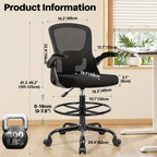 Drafting Chair Tall Office Chair for Standing Desk - Ergonomic Computer Work Stool with Flip-up Arms