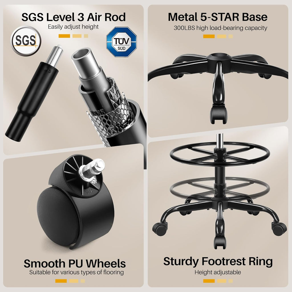 Drafting Chair, Tall Office Chair for Standing Desk, Ergonomic High Back with Headrest, Lumbar Support