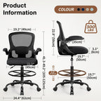 Drafting Chair, Tall Office Chair for Standing Desk with Flip-Up Armrests, Adjustable Foot Ring & Lumbar Support, Breathable Mesh High Desk Stool for Studio & Drafting Table