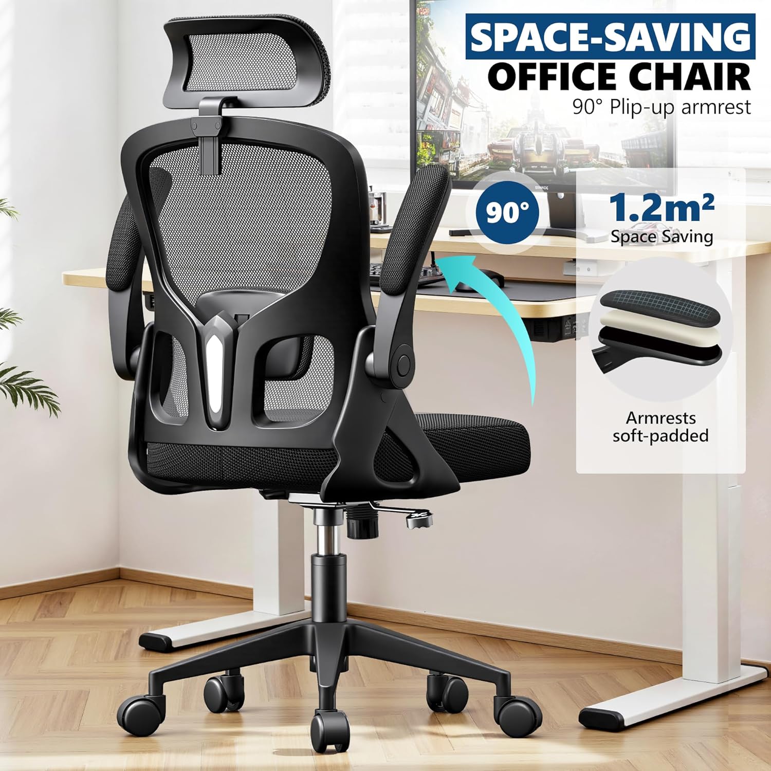 Ergonomic Office Chair, Mesh Desk Chair with Adjustable Headrest & Lumbar Support