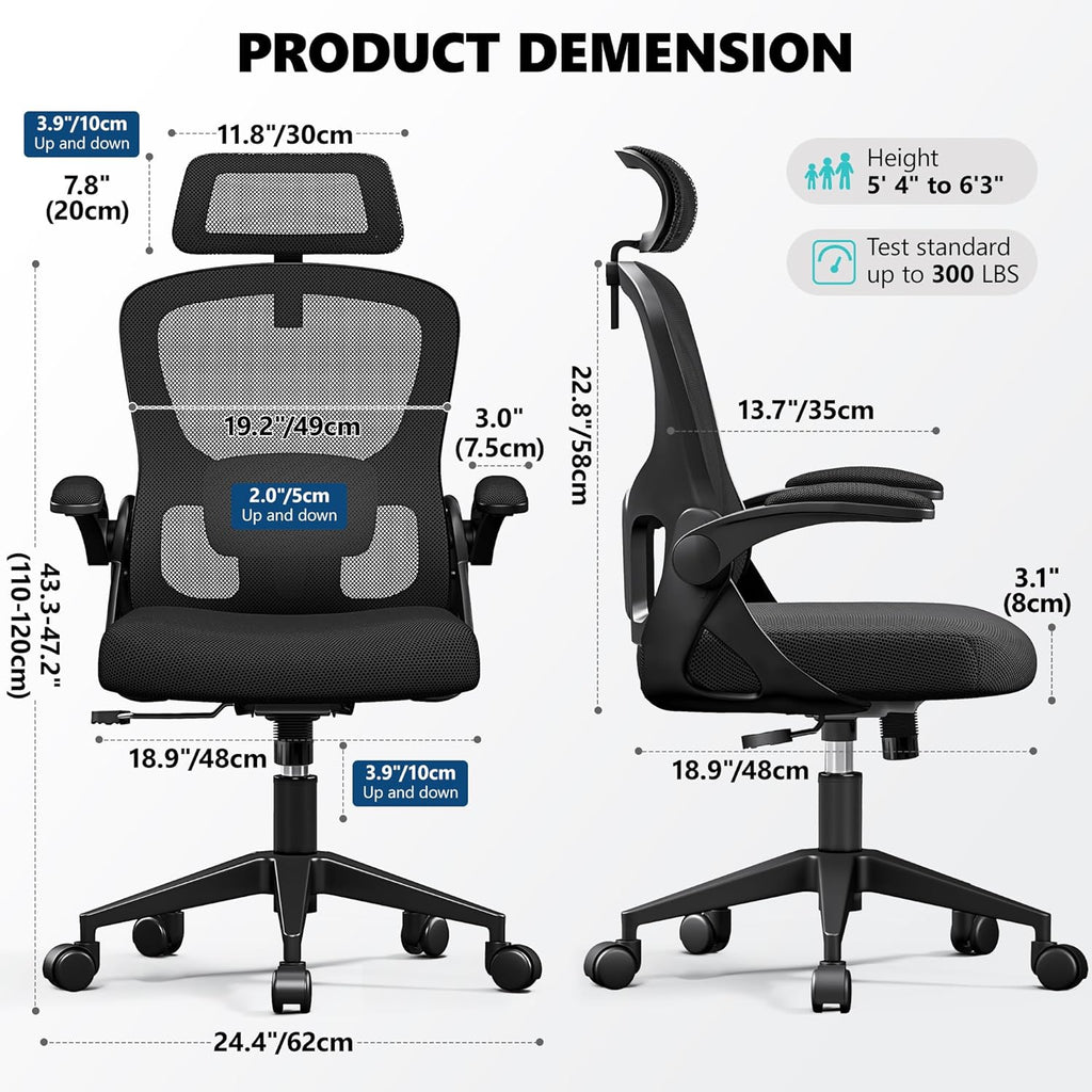 Ergonomic Office Chair, Mesh Desk Chair with Adjustable Headrest & Lumbar Support