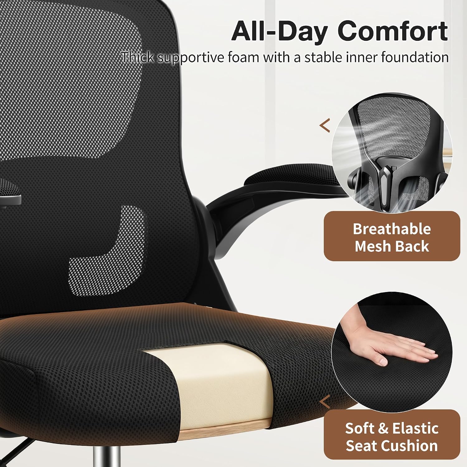 Drafting Chair, Tall Office Chair for Standing Desk with Flip-Up Armrests, Adjustable Foot Ring & Lumbar Support, Breathable Mesh High Desk Stool for Studio & Drafting Table