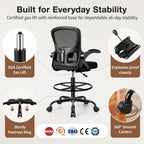 Drafting Chair, Tall Office Chair for Standing Desk with Flip-Up Armrests, Adjustable Foot Ring & Lumbar Support, Breathable Mesh High Desk Stool for Studio & Drafting Table