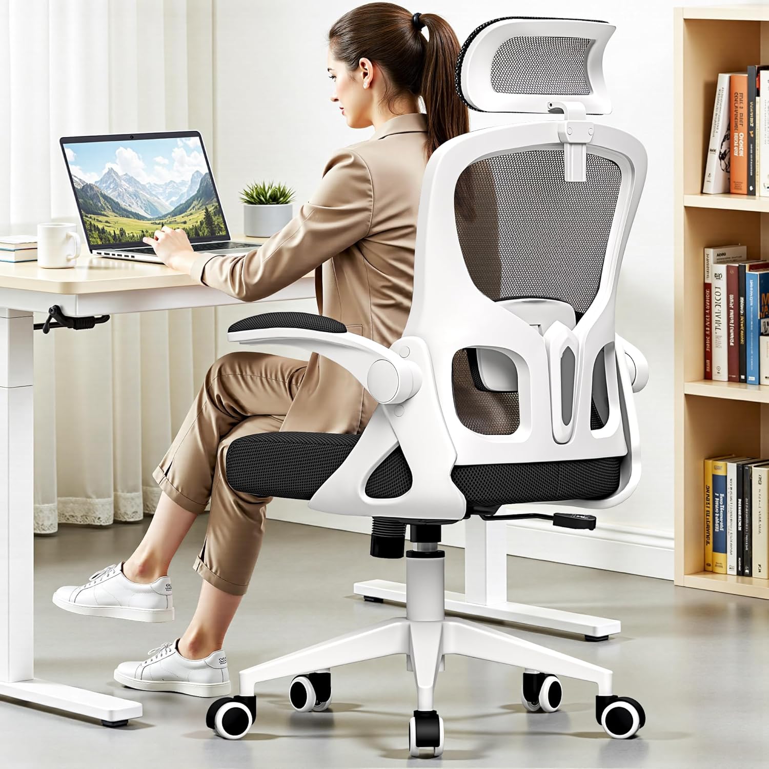 Ergonomic Office Chair, Mesh Desk Chair with Adjustable Headrest & Lumbar Support