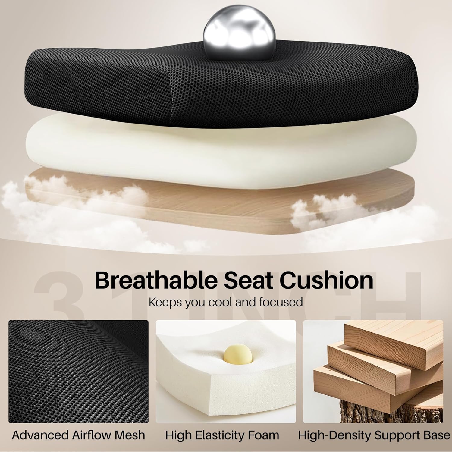Office Chair Ergonomic Desk Chair, Adjustable Lumbar Support Rolling Swivel Comfy Chair