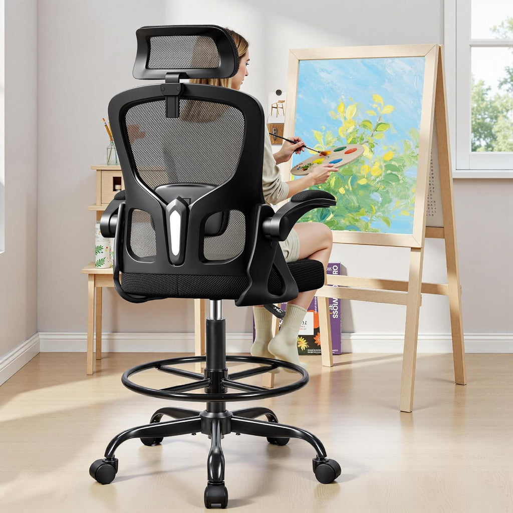 Drafting Chair, Tall Office Chair for Standing Desk, Ergonomic High Back with Headrest, Lumbar Support