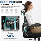 Ergonomic Office Chair, Mesh Desk Chair with Adjustable Headrest & Lumbar Support