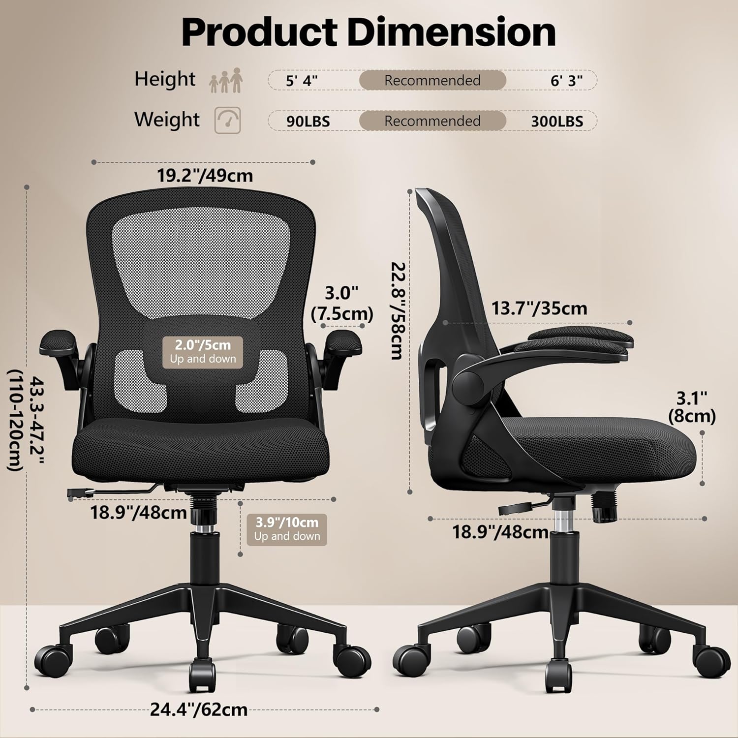 Office Chair Ergonomic Desk Chair, Adjustable Lumbar Support Rolling Swivel Comfy Chair