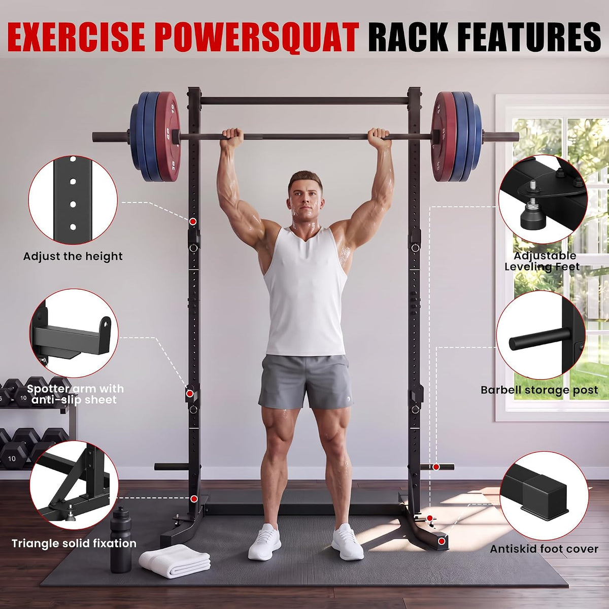 BlackPear Squat Rack, Adjustable Power Rack with Pull Up Bar for a Home Gym
