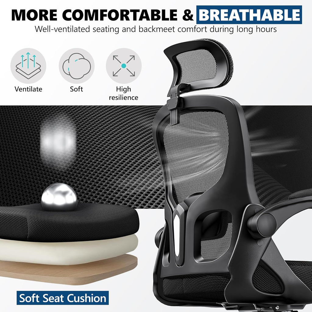 Ergonomic Office Chair, Mesh Desk Chair with Adjustable Headrest & Lumbar Support
